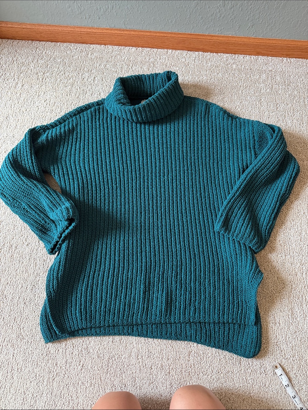 Women's Teal Turtleneck Ribbed Sweater